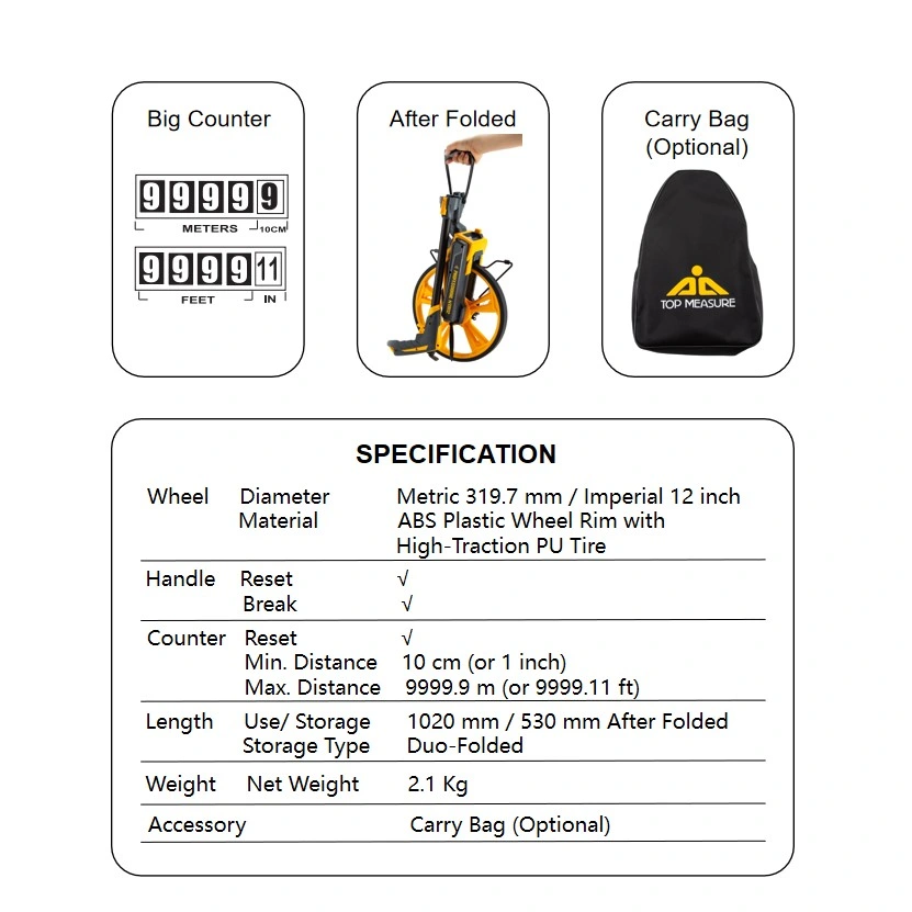 Hot Selling Shock Absorption Professional Meter Measuring Wheel